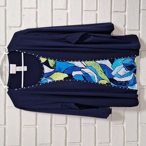 Alfred Dunner Navy Blue and Multicolor Embellished Top. Size 2X NWOT